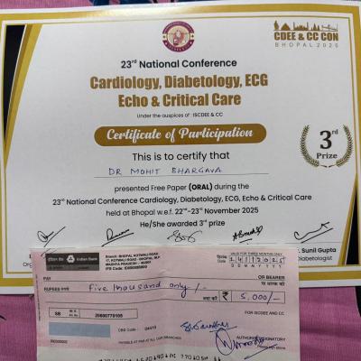 Dr Mohit Bhargav Resident Gastroenterology won 2nd prize in national conference 3rd prize