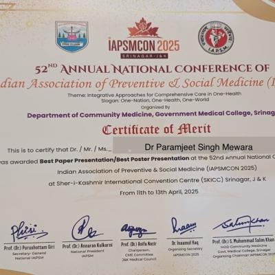 Dr Paramjeet Singh Mewara 2nd year resident 